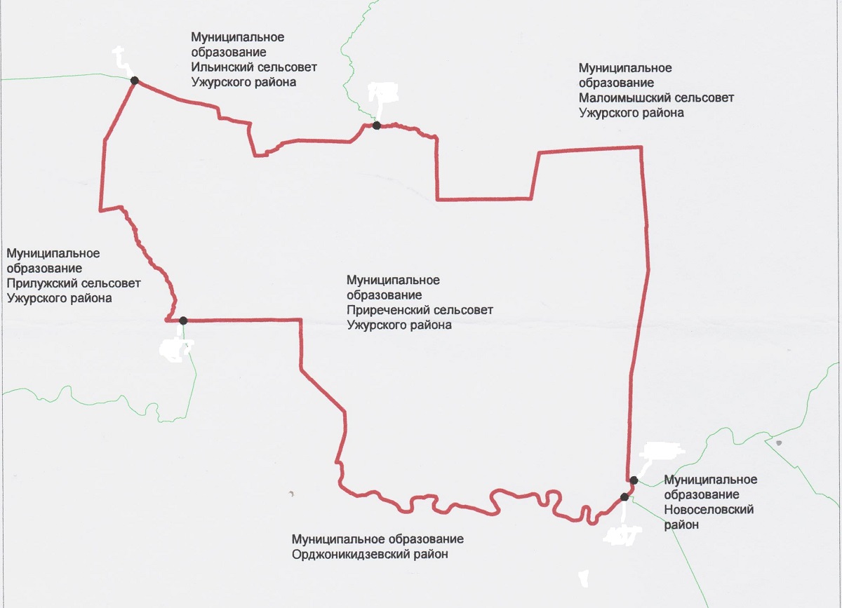 Границы Приреченского сельсовета.